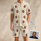 Man wearing Men's Palm Pizzazz Custom Face Shirt & Shorts Set — custom faces printed all-over