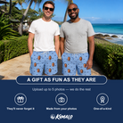 Friends in matching Men's Fin Flickers Custom Face Beach Shorts — a group gift photo