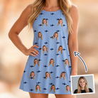 Woman wearing Women's Fin Flickers Custom Face Tank Dress — custom faces printed all-over