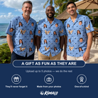 Friends in matching Men's Fin Flickers Custom Face Hawaiian Shirt — a group gift photo