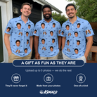 Friends in matching Men's Fin Flickers Custom Face Polo Shirt — a group gift photo
