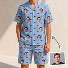 Man wearing Men's Fin Flickers Custom Face Shirt & Shorts Set — custom faces printed all-over