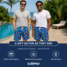 Friends in matching Men's Balloon Scribbles Custom Face Beach Shorts — a group gift photo