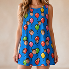 Model wearing Women's Balloon Scribbles Custom Face Tank Dress printed with kids' faces