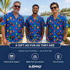 Friends in matching Men's Balloon Scribbles Custom Face Hawaiian Shirt — a group gift photo