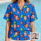 Woman wearing Women's Balloon Scribbles Custom Face Hawaiian Shirt — custom faces printed all-over