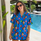Real-life photo of someone wearing Women's Balloon Scribbles Custom Face Hawaiian Shirt — custom faces printed all-over