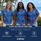 Friends in matching Women's Balloon Scribbles Custom Face Hawaiian Shirt — a group gift photo