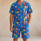 Model wearing Men's Balloon Scribbles Custom Face Shirt & Shorts Set printed with kids' faces
