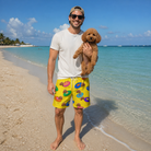 Full-length photo with the pet printed all over this Men's Fetch Flight Custom Dog Face Beach Shorts