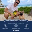Friends in matching Men's Fetch Flight Custom Dog Face Beach Shorts — a group gift photo