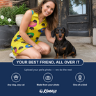 Friends in matching Women's Fetch Flight Custom Dog Face V-Neck Dress — a group gift photo