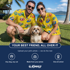 Friends in matching Men's Fetch Flight Custom Dog Face Hawaiian Shirt — a group gift photo