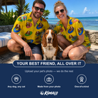 Friends in matching Women's Fetch Flight Custom Dog Face Hawaiian Shirt — a group gift photo