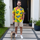 Full-length photo with the pet printed all over this Men's Fetch Flight Custom Dog Face Polo Shirt