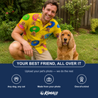 Friends in matching Men's Fetch Flight Custom Dog Face Polo Shirt — a group gift photo