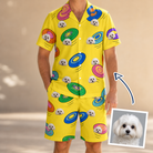 Man wearing Men's Fetch Flight Custom Dog Face Shirt & Shorts Set — custom faces printed all-over