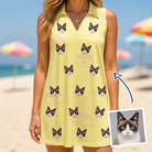 Woman wearing Women's Whisker Buffet Custom Cat Face V-Neck Dress — custom faces printed all-over