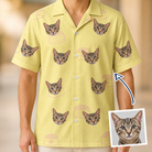 Man wearing Men's Whisker Buffet Custom Cat Face Hawaiian Shirt — custom faces printed all-over