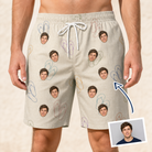 Man wearing Men's Kin Kicks Custom Face Beach Shorts — custom faces printed all-over
