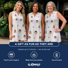 Friends in matching Women's Kin Kicks Custom Face V-Neck Dress — a group gift photo