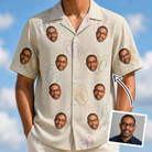Man wearing Men's Kin Kicks Custom Face Hawaiian Shirt — custom faces printed all-over