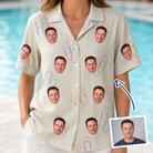 Woman wearing Women's Kin Kicks Custom Face Hawaiian Shirt — custom faces printed all-over