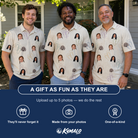 Friends in matching Men's Kin Kicks Custom Face Polo Shirt — a group gift photo