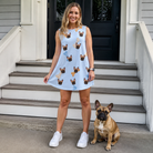 Full-length photo with the pet printed all over this Women's Molar Morsels Custom Dog Face Tank Dress