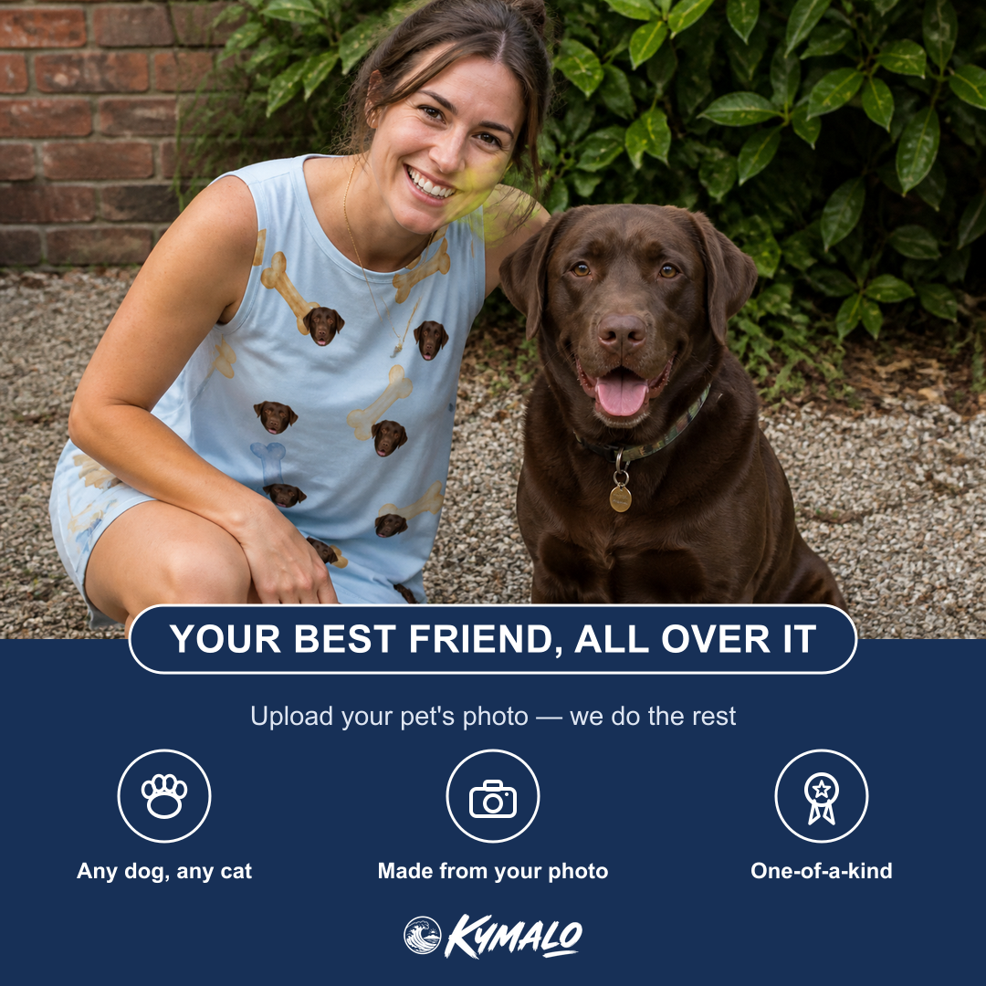 Friends in matching Women's Molar Morsels Custom Dog Face Tank Dress — a group gift photo