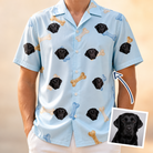 Man wearing Men's Molar Morsels Custom Dog Face Hawaiian Shirt — custom faces printed all-over
