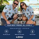 Friends in matching Men's Molar Morsels Custom Dog Face Hawaiian Shirt — a group gift photo