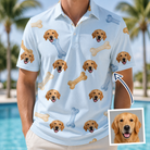 Man wearing Men's Molar Morsels Custom Dog Face Polo Shirt — custom faces printed all-over