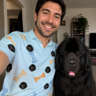Selfie with the pet whose face is printed all over this Men's Molar Morsels Custom Dog Face Polo Shirt