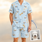Man wearing Men's Molar Morsels Custom Dog Face Shirt & Shorts Set — custom faces printed all-over