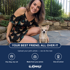 Friends in matching Women's Bark Buckles Custom Dog Face Off-Shoulder Dress — a group gift photo
