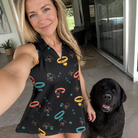 Selfie with the pet whose face is printed all over this Women's Bark Buckles Custom Dog Face V-Neck Dress