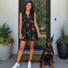 Full-length photo with the pet printed all over this Women's Bark Buckles Custom Dog Face V-Neck Dress