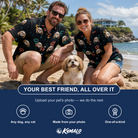 Friends in matching Men's Bark Buckles Custom Dog Face Hawaiian Shirt — a group gift photo
