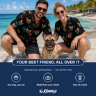 Friends in matching Women's Bark Buckles Custom Dog Face Hawaiian Shirt — a group gift photo