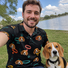 Selfie with the pet whose face is printed all over this Men's Bark Buckles Custom Dog Face Polo Shirt