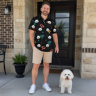 Full-length photo with the pet printed all over this Men's Bark Buckles Custom Dog Face Polo Shirt