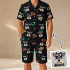 Man wearing Men's Bark Buckles Custom Dog Face Shirt & Shorts Set — custom faces printed all-over