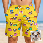 Man wearing Men's Chow Hounds Custom Dog Face Beach Shorts — custom faces printed all-over