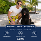 Friends in matching Men's Chow Hounds Custom Dog Face Beach Shorts — a group gift photo