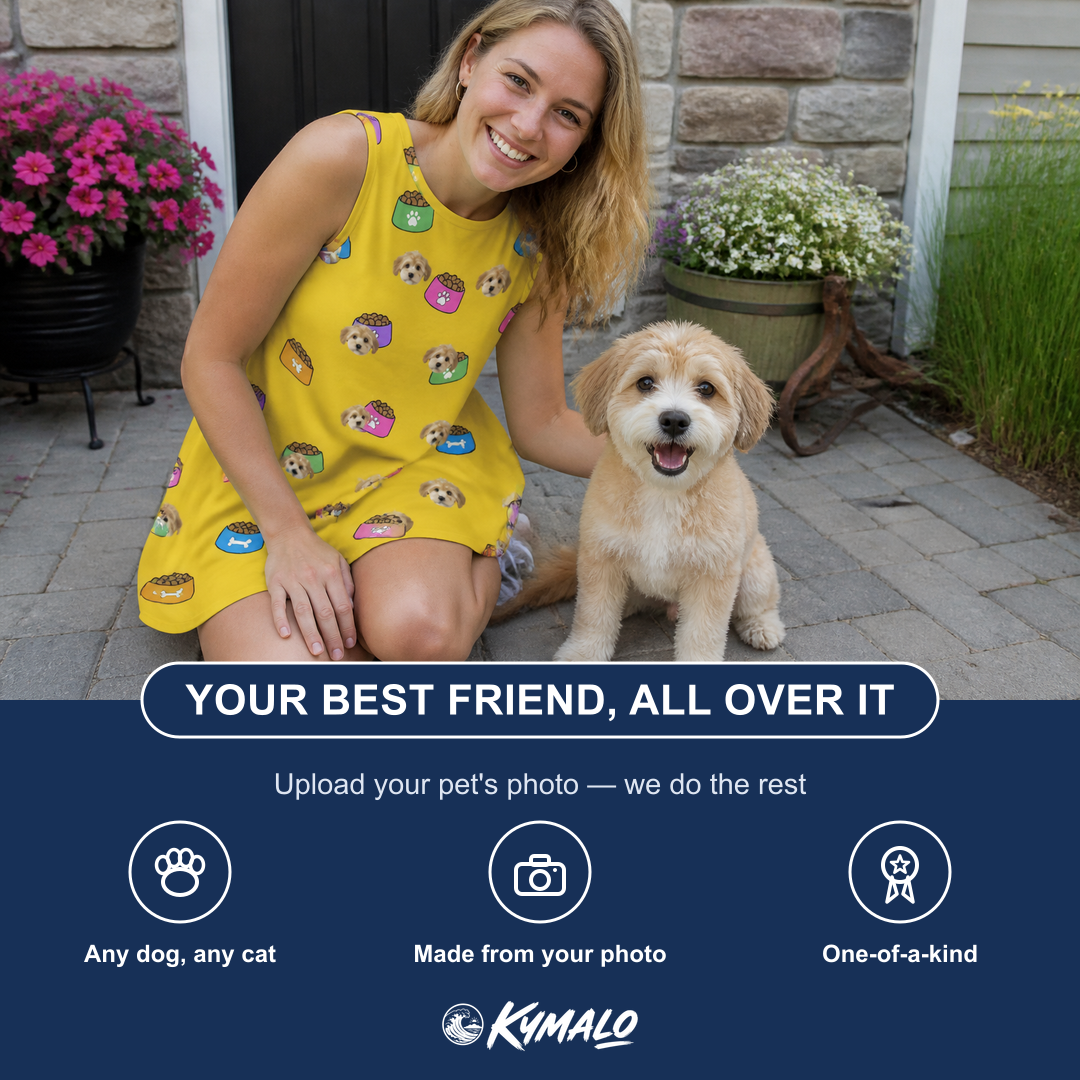 Friends in matching Women's Chow Hounds Custom Dog Face Tank Dress — a group gift photo