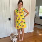 Full-length photo with the pet printed all over this Women's Chow Hounds Custom Dog Face V-Neck Dress