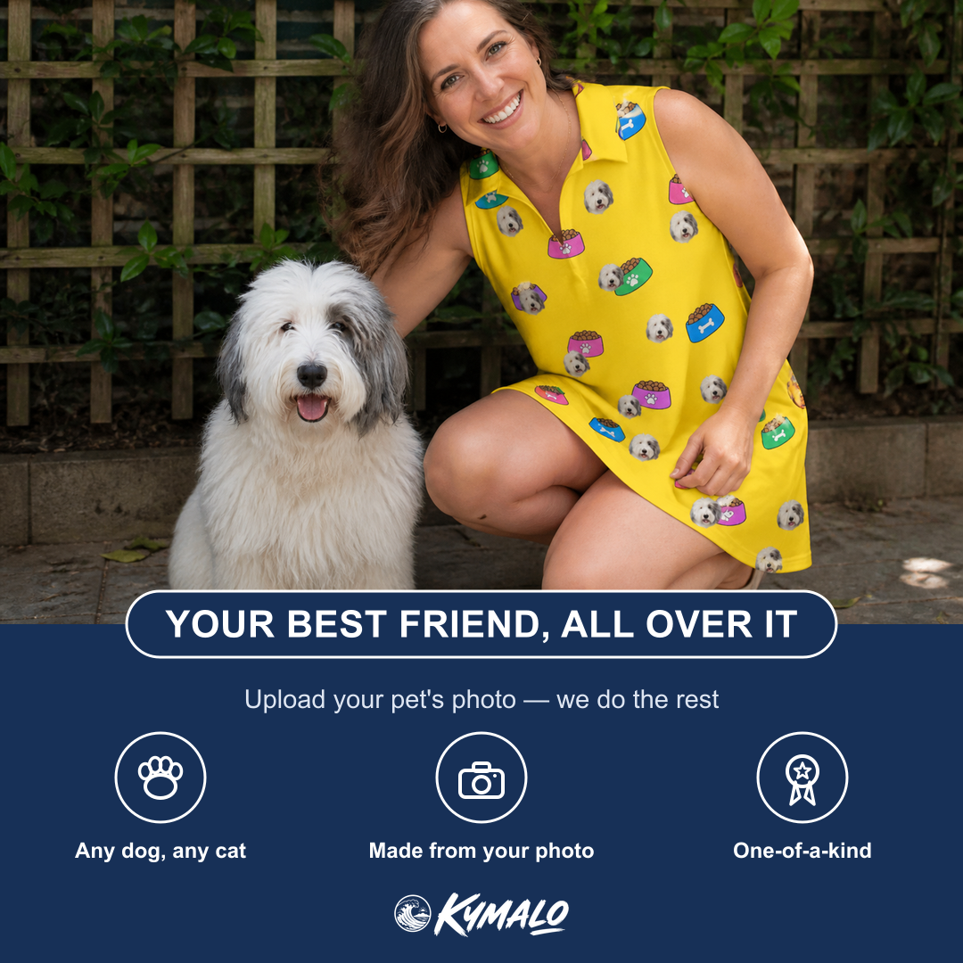 Friends in matching Women's Chow Hounds Custom Dog Face V-Neck Dress — a group gift photo