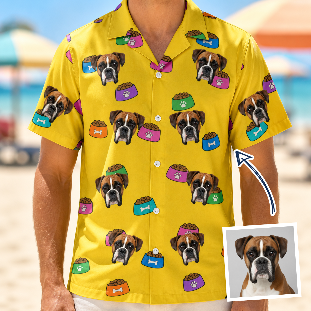 Man wearing Men's Chow Hounds Custom Dog Face Hawaiian Shirt — custom faces printed all-over