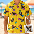 Man wearing Men's Chow Hounds Custom Dog Face Hawaiian Shirt — custom faces printed all-over